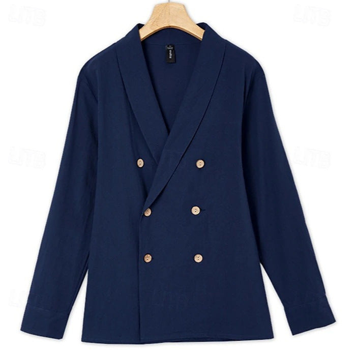 Herren modische Leinenblazerjacke mit doppelter Knopfleiste Echoarchiv