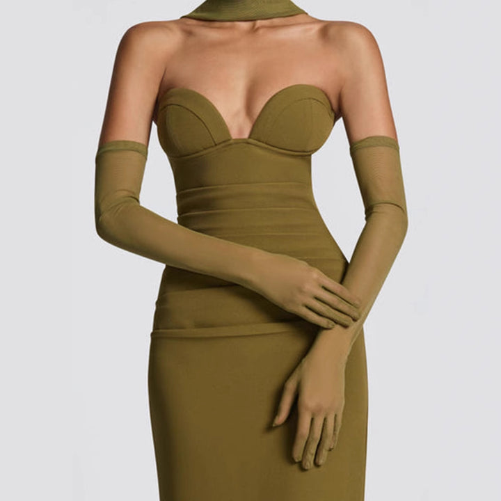 Damen Elegantes Schulterfreies Maxikleid mit figurformenden Einsätzen Echo Archiv
