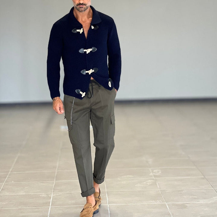 Herren Grob gestrickte Zip-Jacke mit seitlichen Eingrifftaschen und Stehkragen Echoarchiv
