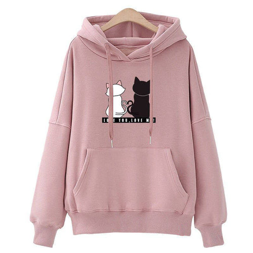 Damen Kapuzenpullover mit Katzen-Print, lockerem Schnitt und Kängurutasche – Auréline