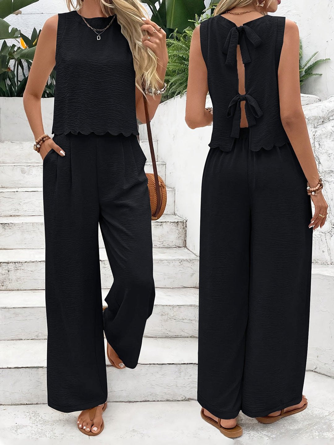 Damen Lässiger Jumpsuit mit elegantem Rückenausschnitt und weitem Bein Echoarchiv