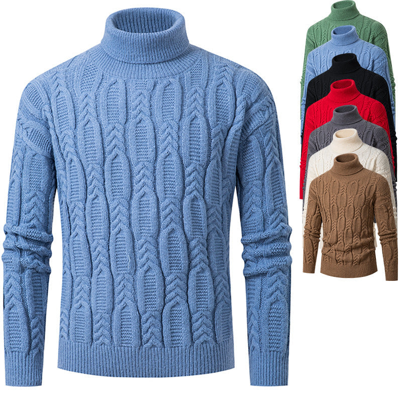 Herren Hochwertiger Rollkragenpullover mit Strukturmuster Echoarchiv