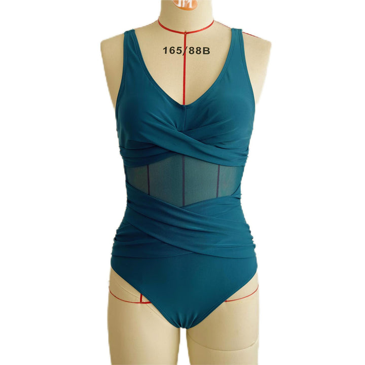 Damen Einteiler Badeanzug mit raffiniertem Wickeldesign und elastischen Einsätzen Echo Archiv