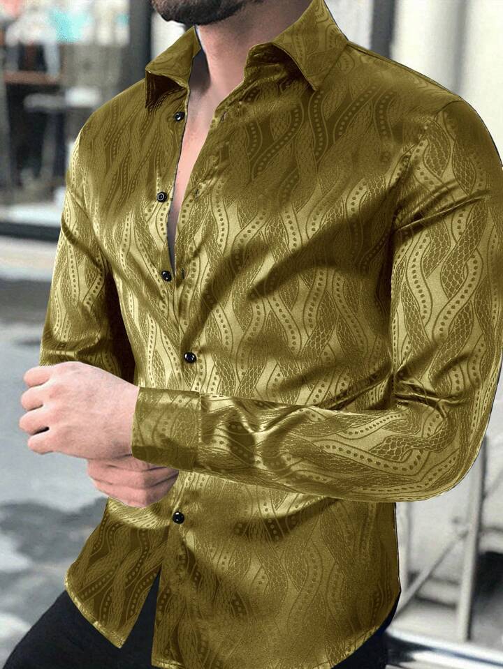 Herren Slim-Fit Hemd mit elegantem Wellenmuster Echoarchiv