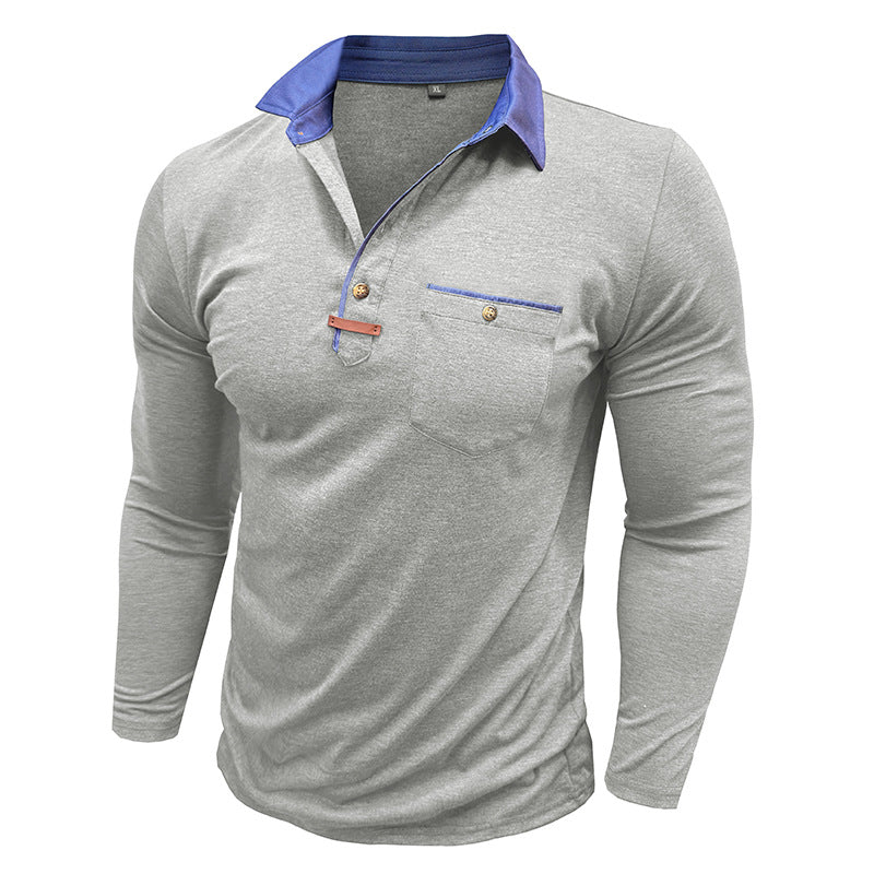 Herren Langarm-Henley-Shirt mit stilvollem Kontrastkragen und eleganter Brusttasche Echoarchiv