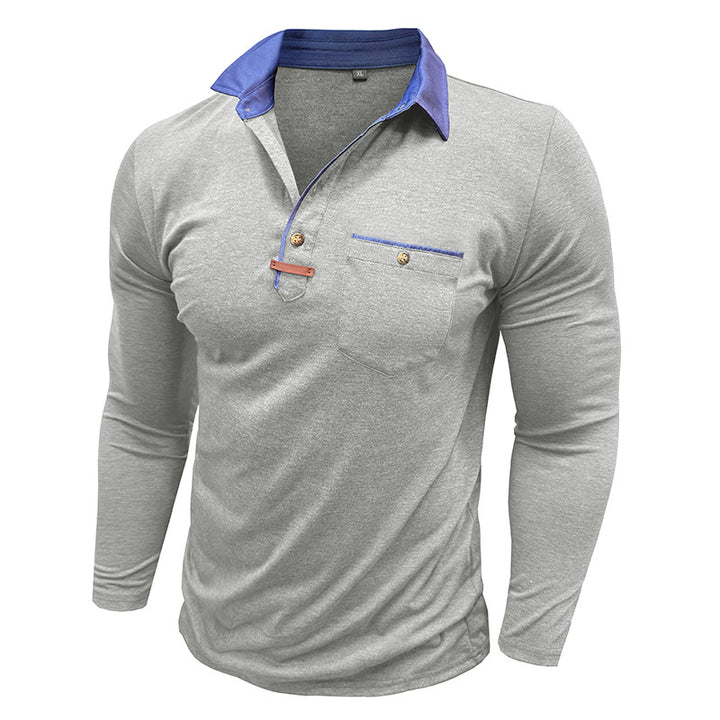 Herren Langarm-Henley-Shirt mit stilvollem Kontrastkragen und eleganter Brusttasche Echoarchiv
