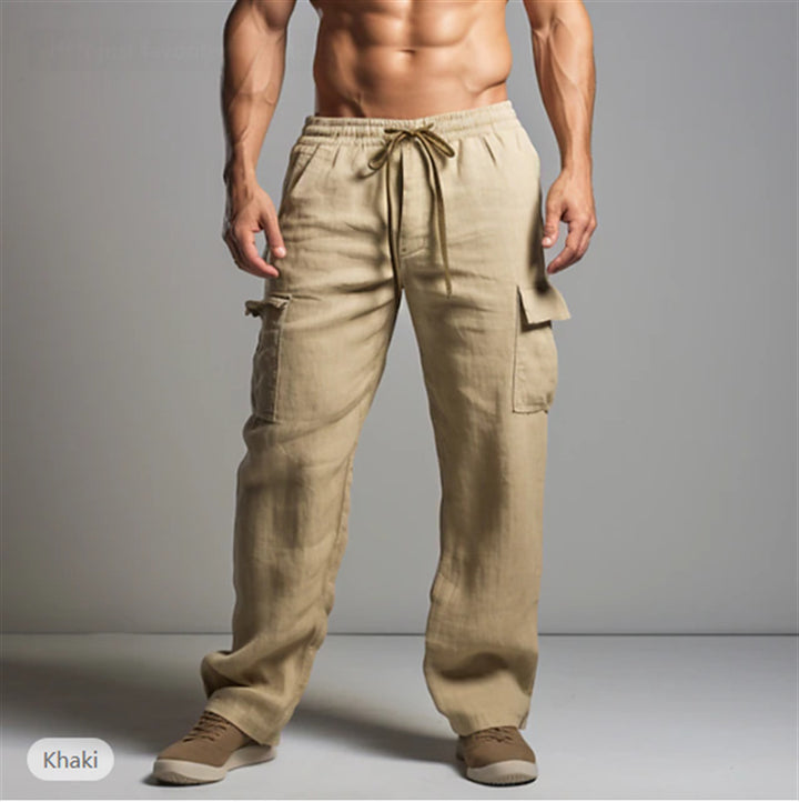 Herren leichte Leinen Cargohose mit elastischem Bund und großen Seitentaschen – Bravaro