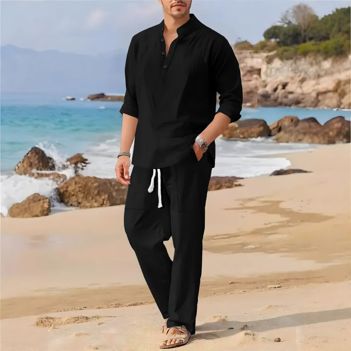 Herren lässiger Sommeranzug mit Halbe-Knopf-Design und praktischen Taschen Echoarchiv