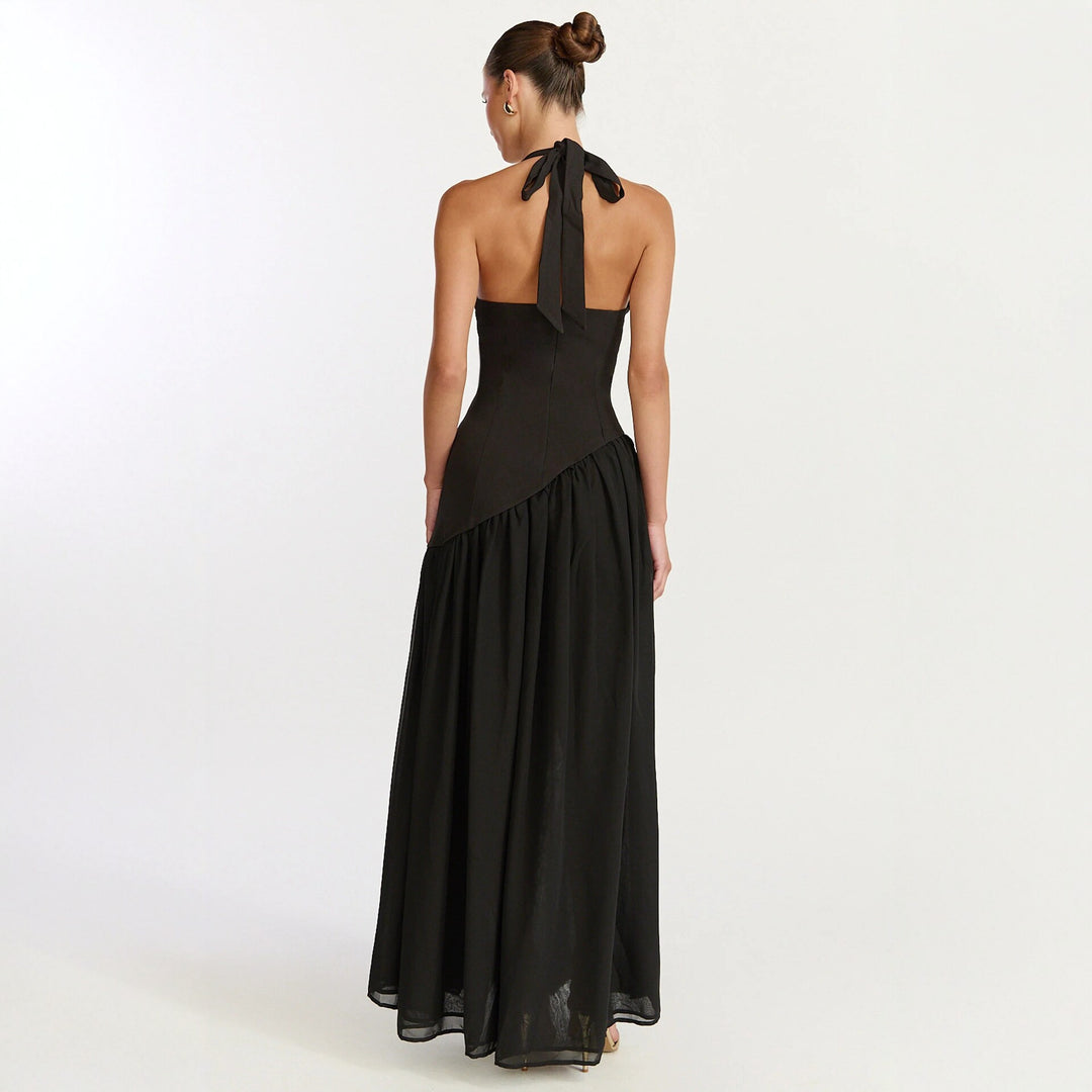 Damen Maxikleid mit tiefem V-Ausschnitt und asymmetrischem Rock Echo Archiv