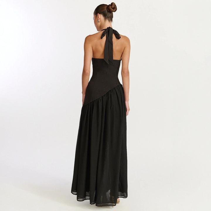 Damen Maxikleid mit tiefem V-Ausschnitt und asymmetrischem Rock Echo Archiv