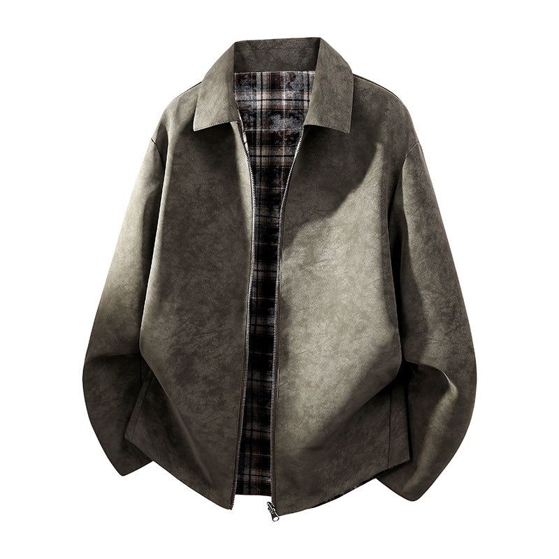 Herren Oversize Hemdjacke im Wildleder-Look mit karierter Flanell-Innenfütterung Echo Archiv