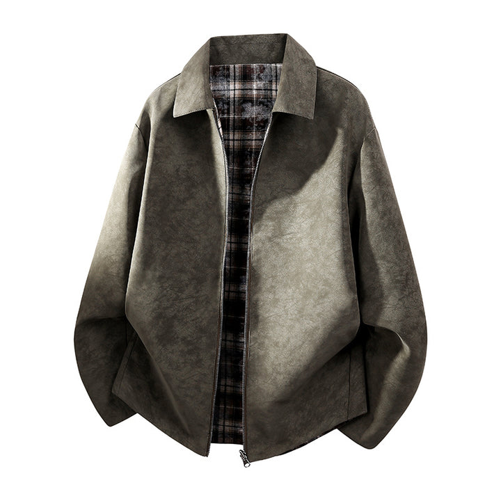 Herren Oversize Hemdjacke im Wildleder-Look mit karierter Flanell-Innenfütterung Echo Archiv