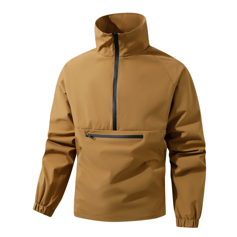 Herren Leichter wasserabweisender Anorak mit Halbzip, hohem Stehkragen & Front-Reißverschlusstasche Echoarchiv