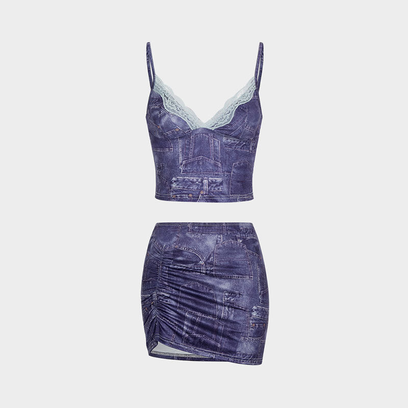Damen Crop-Top und Minirock Set Echo Archiv
