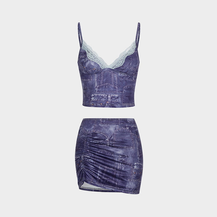 Damen Crop-Top und Minirock Set Echo Archiv