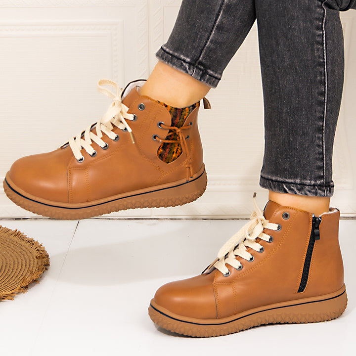 Damen gefütterte Schnür-Stiefelette mit seitlichem Reißverschluss und profilierter Gummisohle Echo Archiv