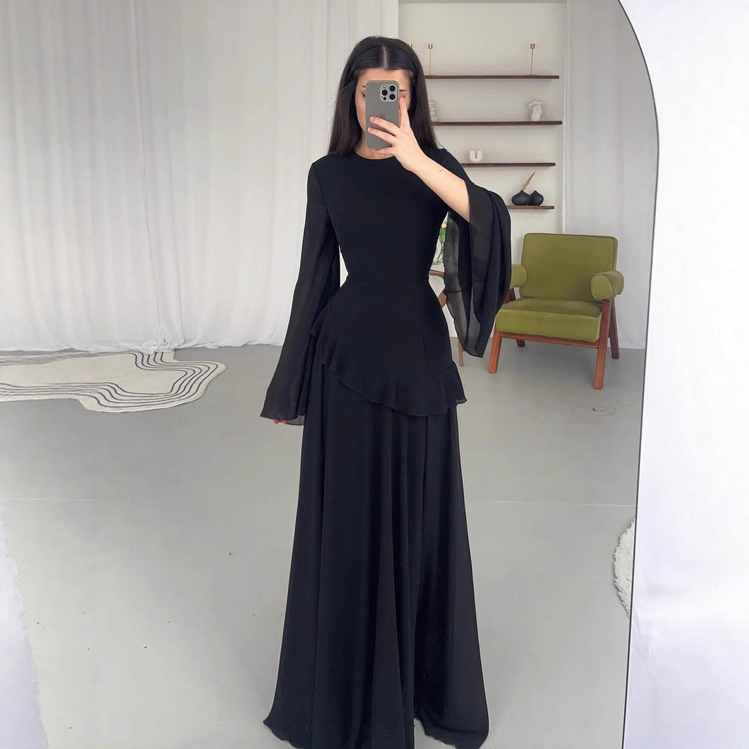 Damen Elegantes Maxikleid mit Rüschendetails und weitem Schnitt Echo Archiv