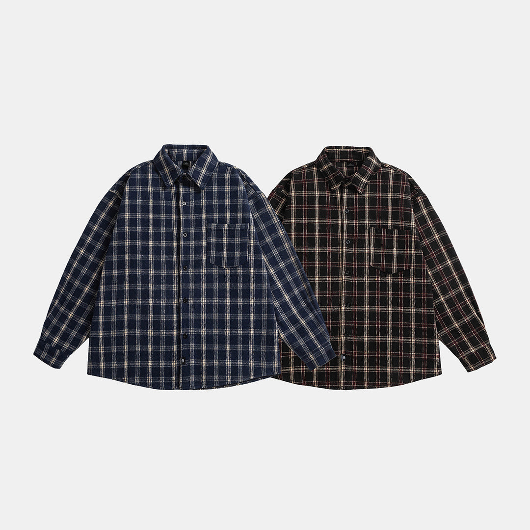 Unisex Oversize Karo-Hemdjacke im Boxy-Cut mit aufgesetzter Brusttasche und Soft-Flanell Echoarchiv