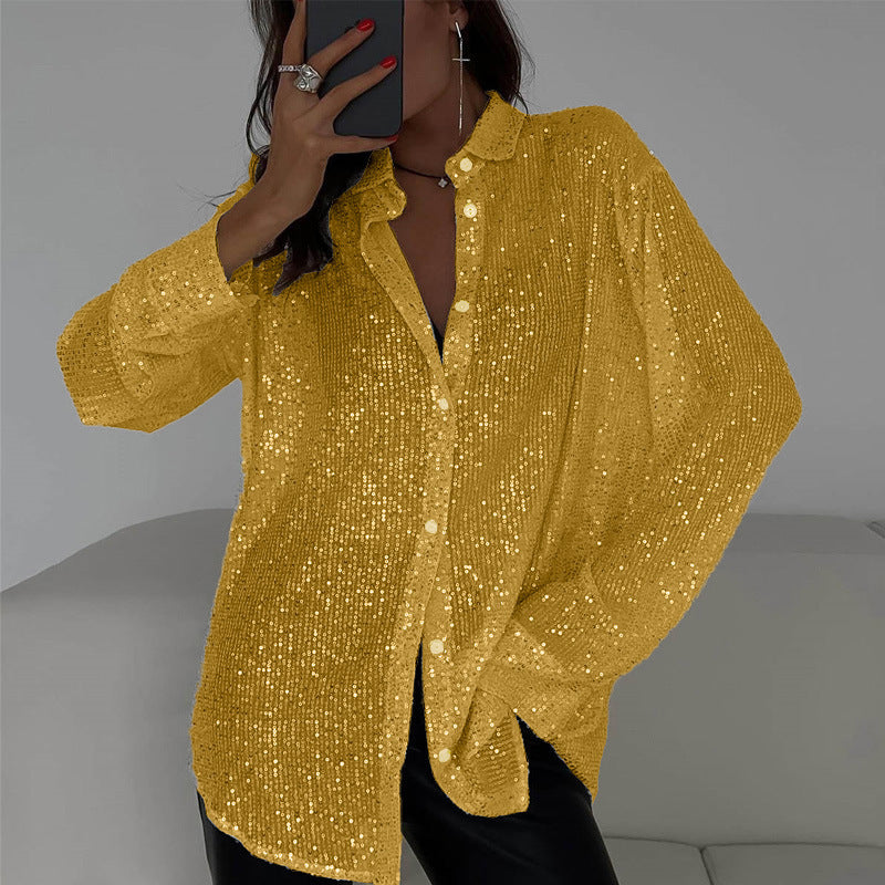 Damen Glitzernde Oversize-Hemdbluse Echoarchiv