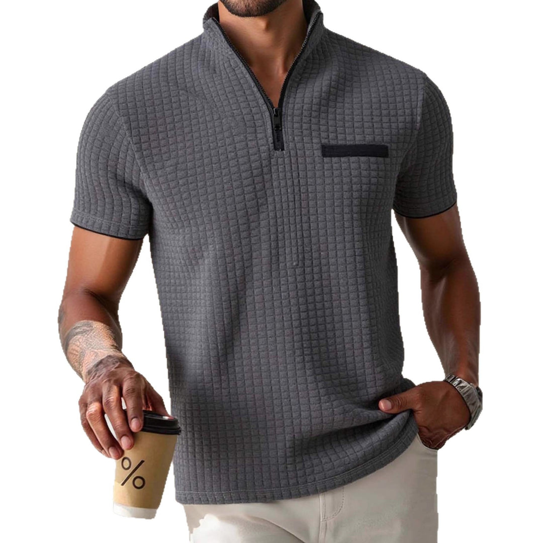 Herren modisches Kurzarm-Poloshirt mit Reißverschluss und strukturiertem Design Echoarchiv