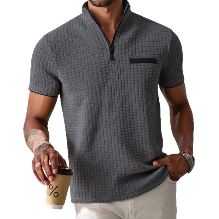 Herren modisches Kurzarm-Poloshirt mit Reißverschluss und strukturiertem Design Echoarchiv