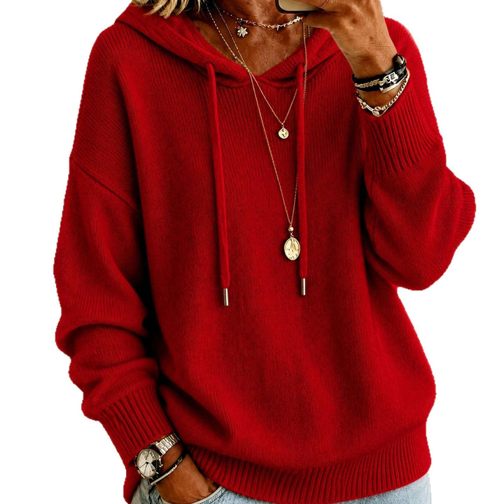 Damen Oversize Kapuzenpullover aus feinem Strick mit Kordelzug und gerippten Bündchen – Auréline