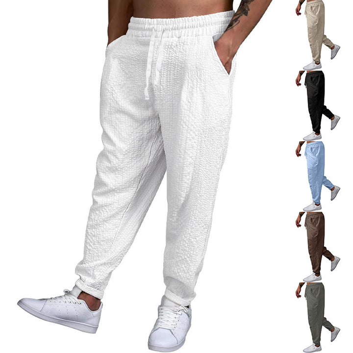 Herren Texturierte tapered Jogginghose mit Elastikbund, Tunnelzug & gerippten Knöchelbündchen – Sorevano