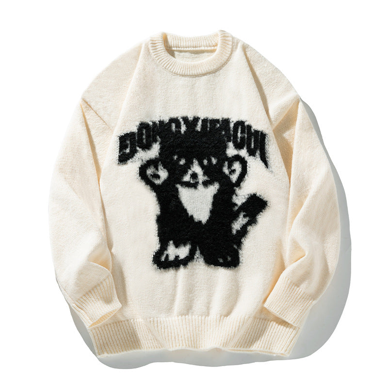 Unisex Oversize‑Strickpullover mit dreidimensionalem Flauschmotiv Katze und geripptem Saum Echo Archiv