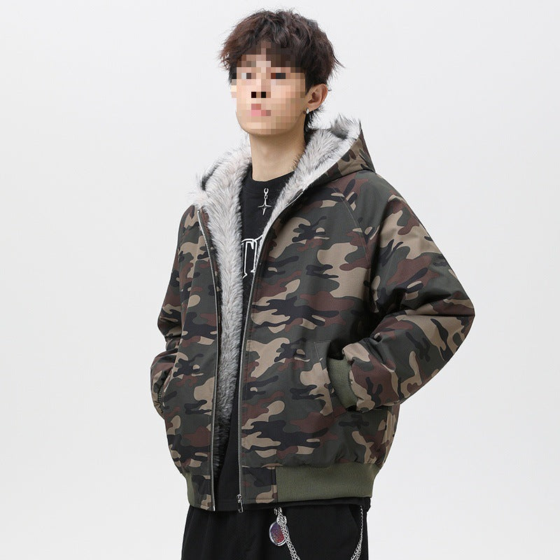Herren Wattierte Kapuzen‑Bomberjacke im Oversize‑Look mit kontrastierendem Kunstfellfutter Echoarchiv