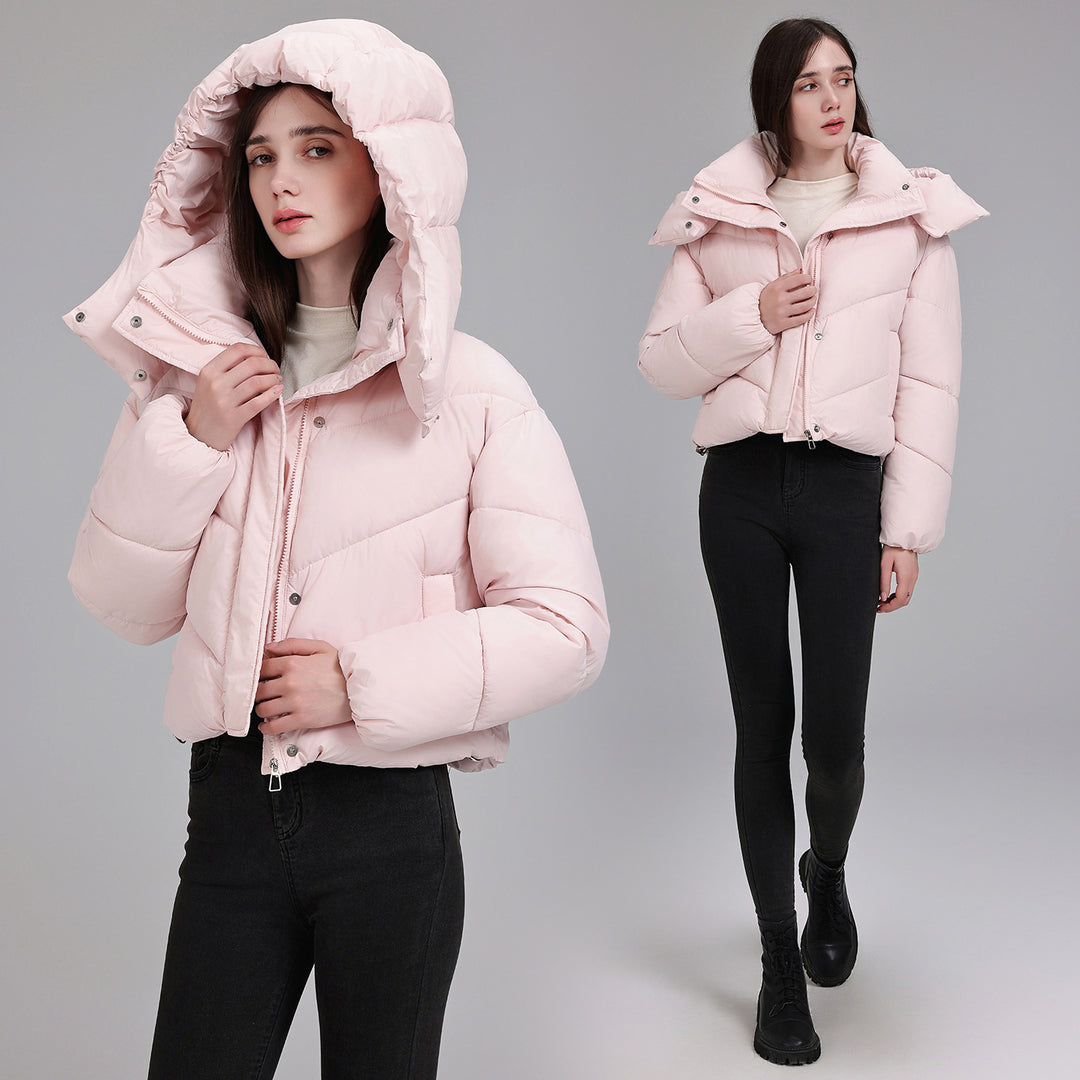 Damen Kurze Pufferjacke mit voluminösem Stehkragen und abnehmbarer Kragenkapuze Echo Archiv