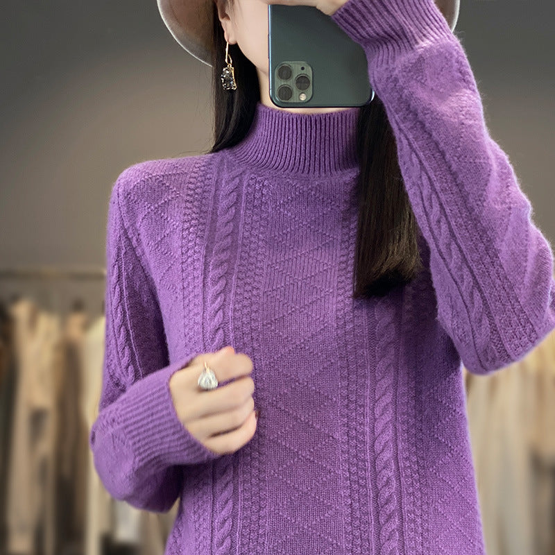 Damen Weicher Zopfstrick-Mockneck-Pullover mit leichtem Mohair-Effekt Echoarchiv