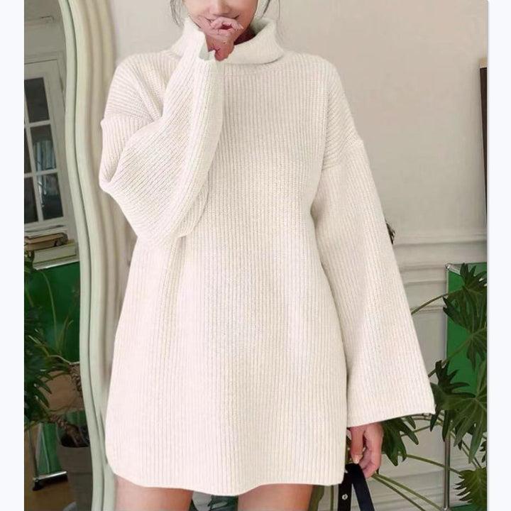 Damen Oversized geripptes Rollkragen‑Strickkleid mit Glockenärmeln – Mavelle