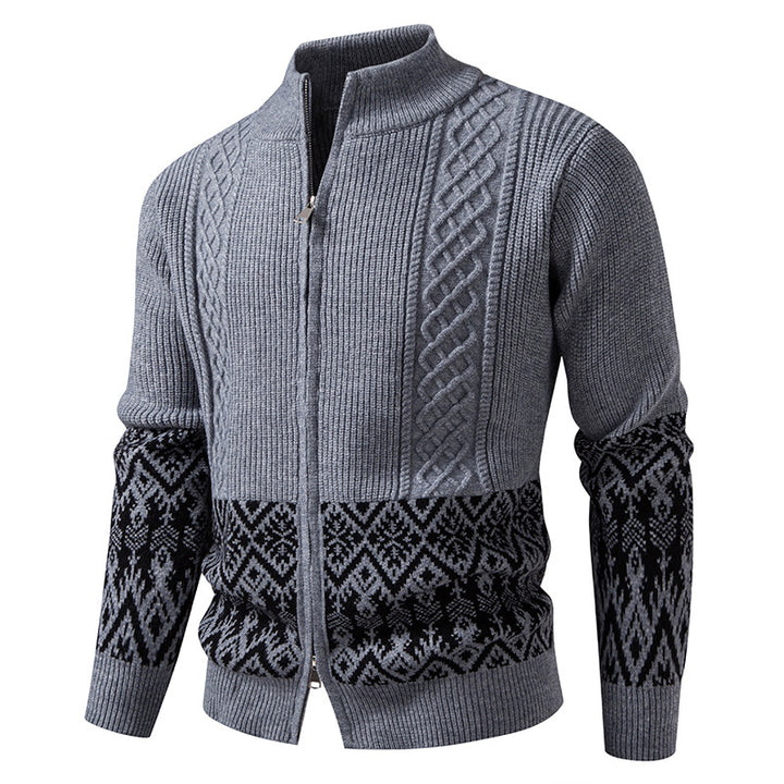 Herren Hochwertige Norweger-Zip-Strickjacke mit Zopfmuster und Stehkragen Echo Archiv
