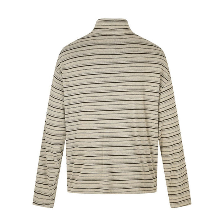 Herren Lässiges Henley-Langarmshirt mit Stehkragen und feinem Streifenmuster Echoarchiv
