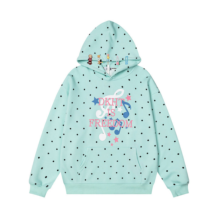 Damen Kapuzenpullover mit Polka-Dot, musikalischem Notenprint und Kängurutasche Echoarchiv