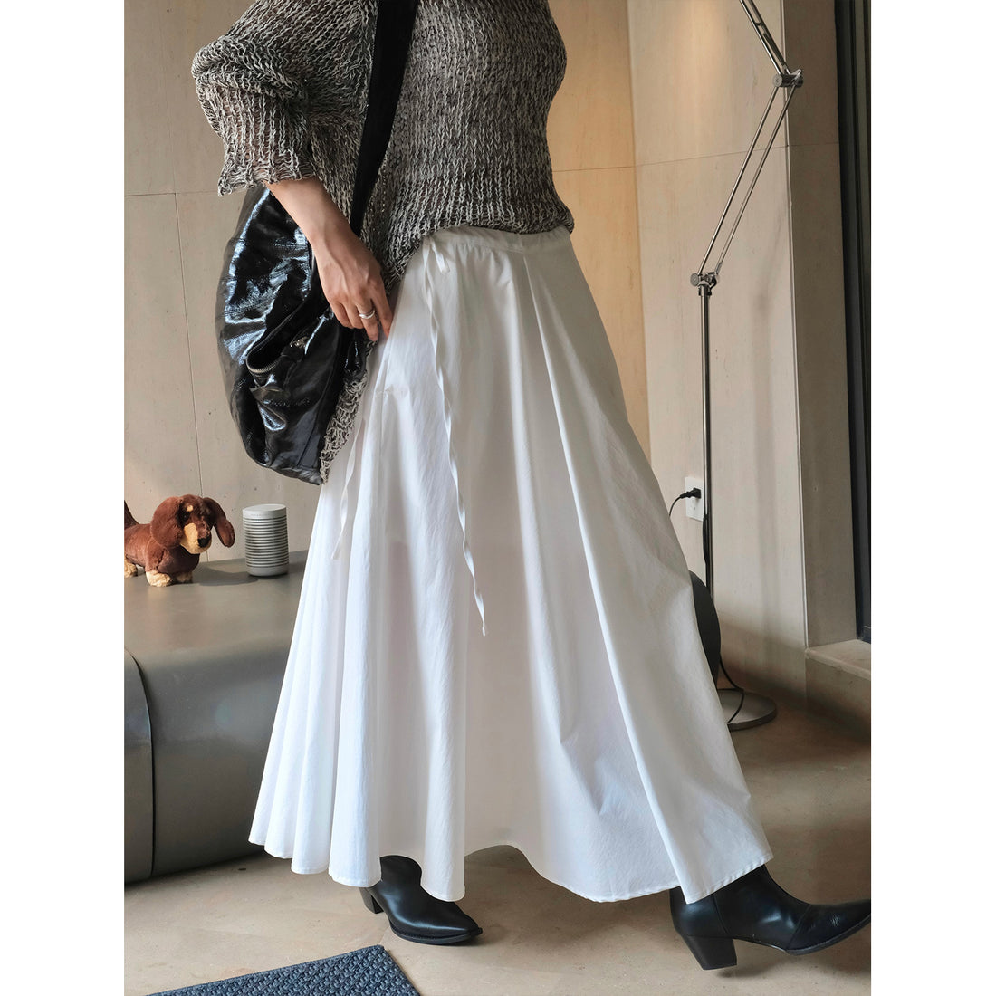 Damen Weicher High‑Waist Maxirock mit Tunnelzug, weitem Fall und fließender Volant‑Silhouette Echoarchiv