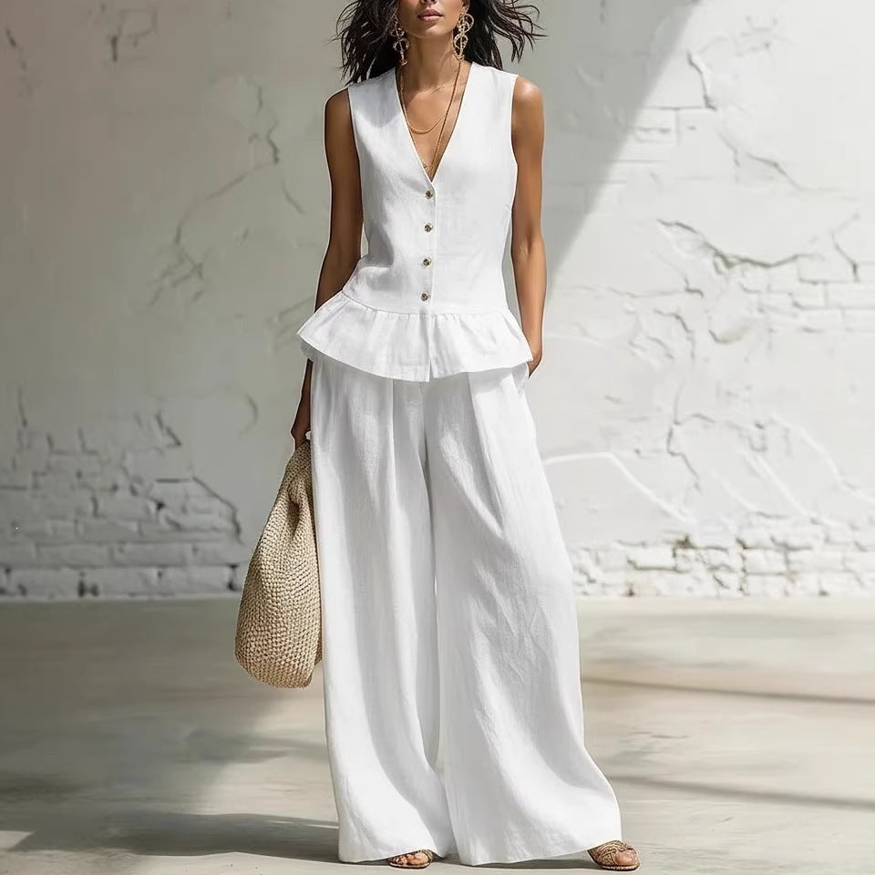 Damen lässiger Jumpsuit mit peplum Schnitt und Knopfdetails Echo Archiv