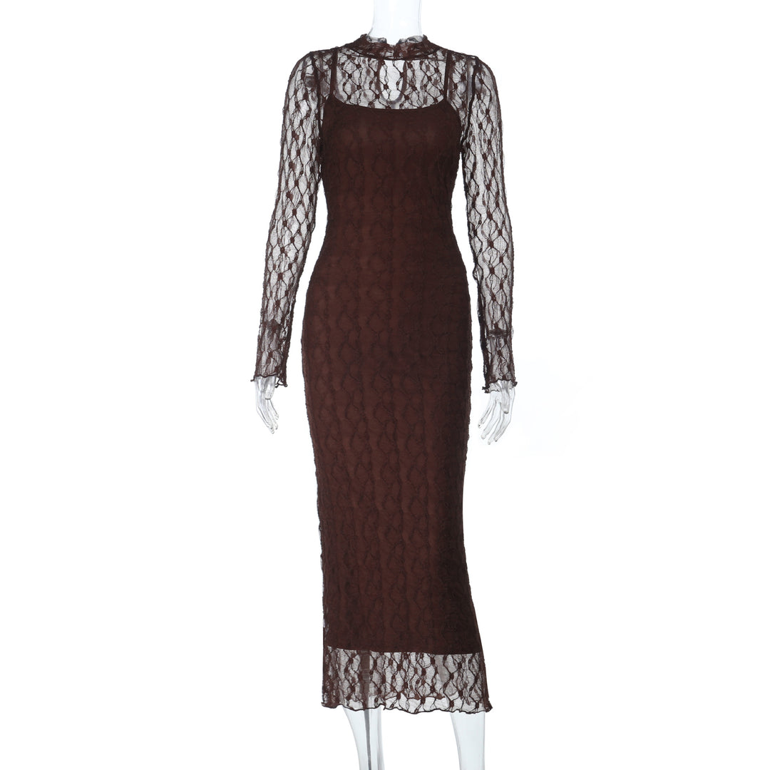 Damen Elegantes Kleid mit transparenten Spitzenärmel Echo Archiv