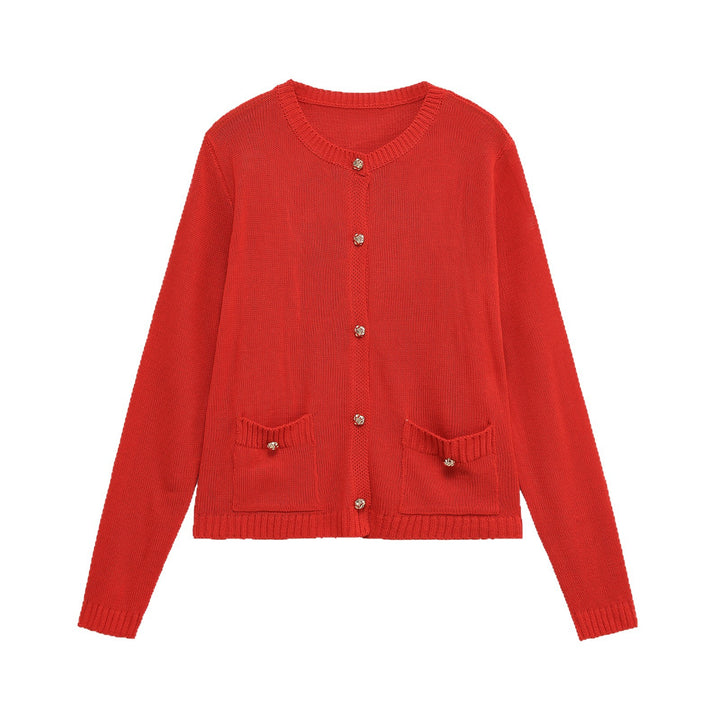 Damen Feiner Strick-Cardigan mit Zierknöpfen, Rundhalsausschnitt und aufgesetzten Taschen Echo Archiv