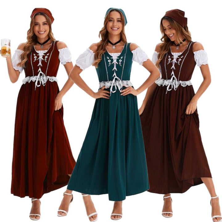 Damen nan langes Trachtenkleid im Dirndlstil mit Corsage-Schnürung und Spitzenbund Echo Archiv