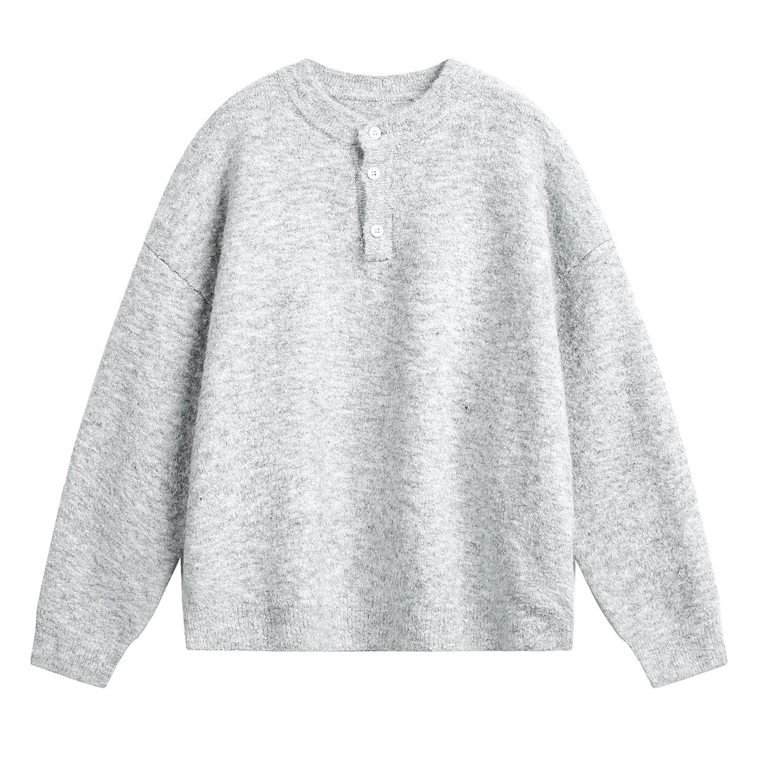 Unisex Grobgestrickter Henley-Pullover mit Rundhalsausschnitt und Knopfleiste Echo Archiv