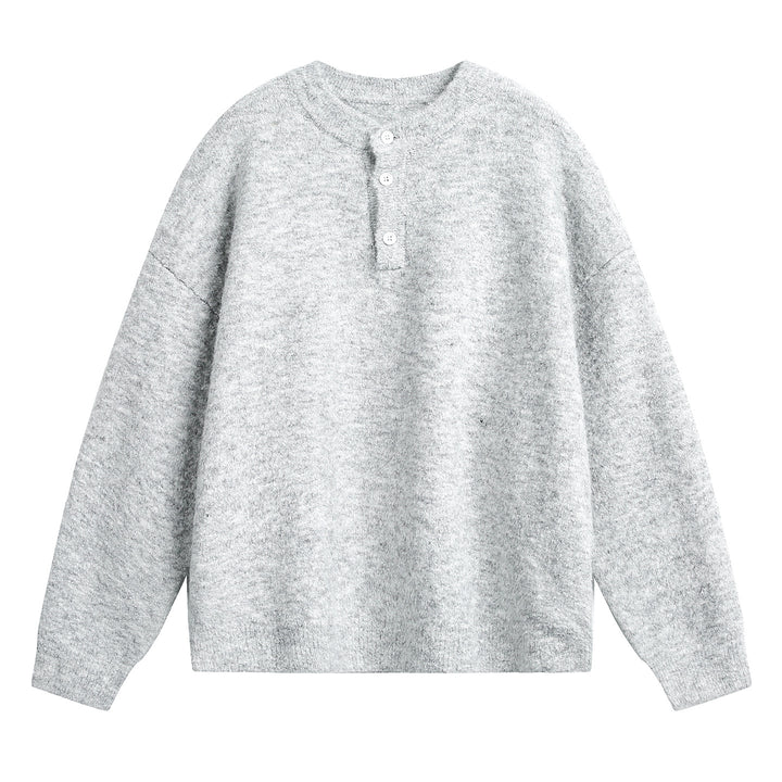 Unisex Grobgestrickter Henley-Pullover mit Rundhalsausschnitt und Knopfleiste Echo Archiv