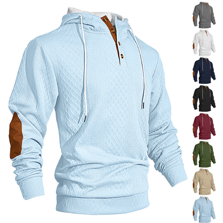 Herren nan Diamond-Struktur Kapuzenpullover mit Kurzknopfleiste, gesteppter Kapuzeninnenkante und Wildleder-Ellbogenpatch Echo Archiv