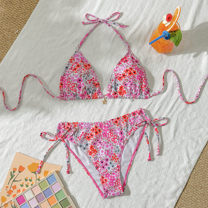 Damen Triangel-Bikini mit verstellbaren Trägern und floralen Akzenten Echo Archiv