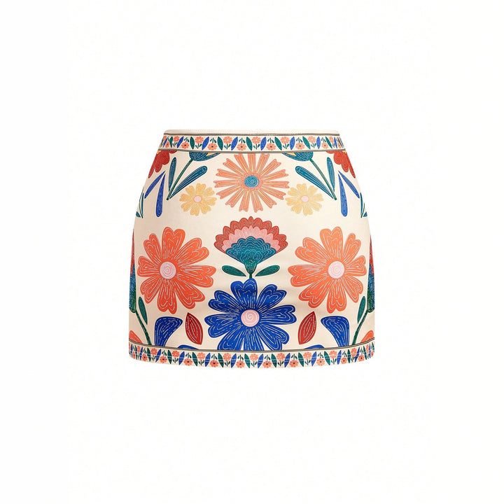 Damen Blumenmuster Badeanzug mit passendem Rock Echo Archiv