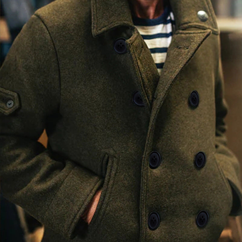 Herren Doppeltreihiger Wollmantel im Peacoat-Stil mit hohem Kragen Echoarchiv