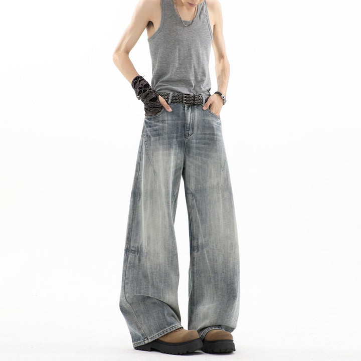 Herren Ultraweite Baggy-Jeans mit tiefem Schritt und strukturierter Faltenoptik Echoarchiv