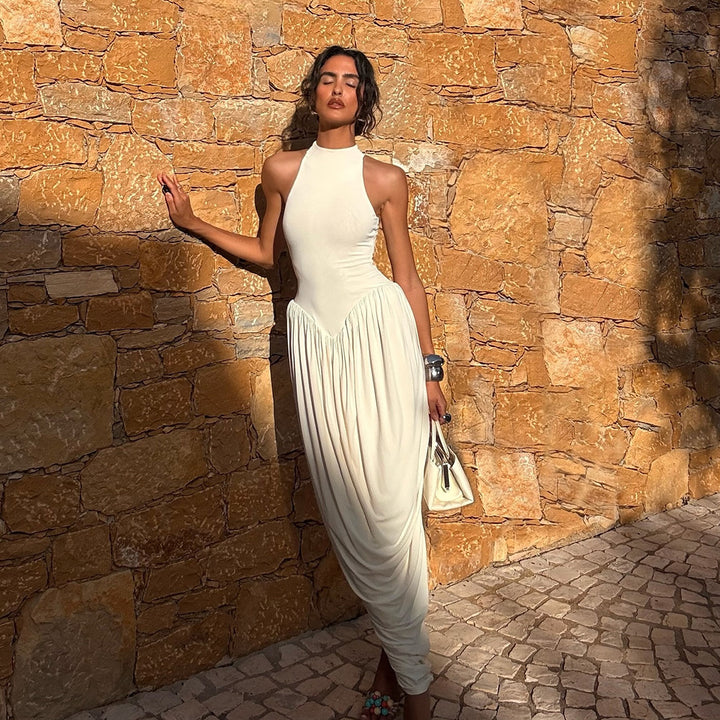 Damen Elegantes Maxi-Jumpsuit mit hohem Kragen und fließendem Saum Echo Archiv