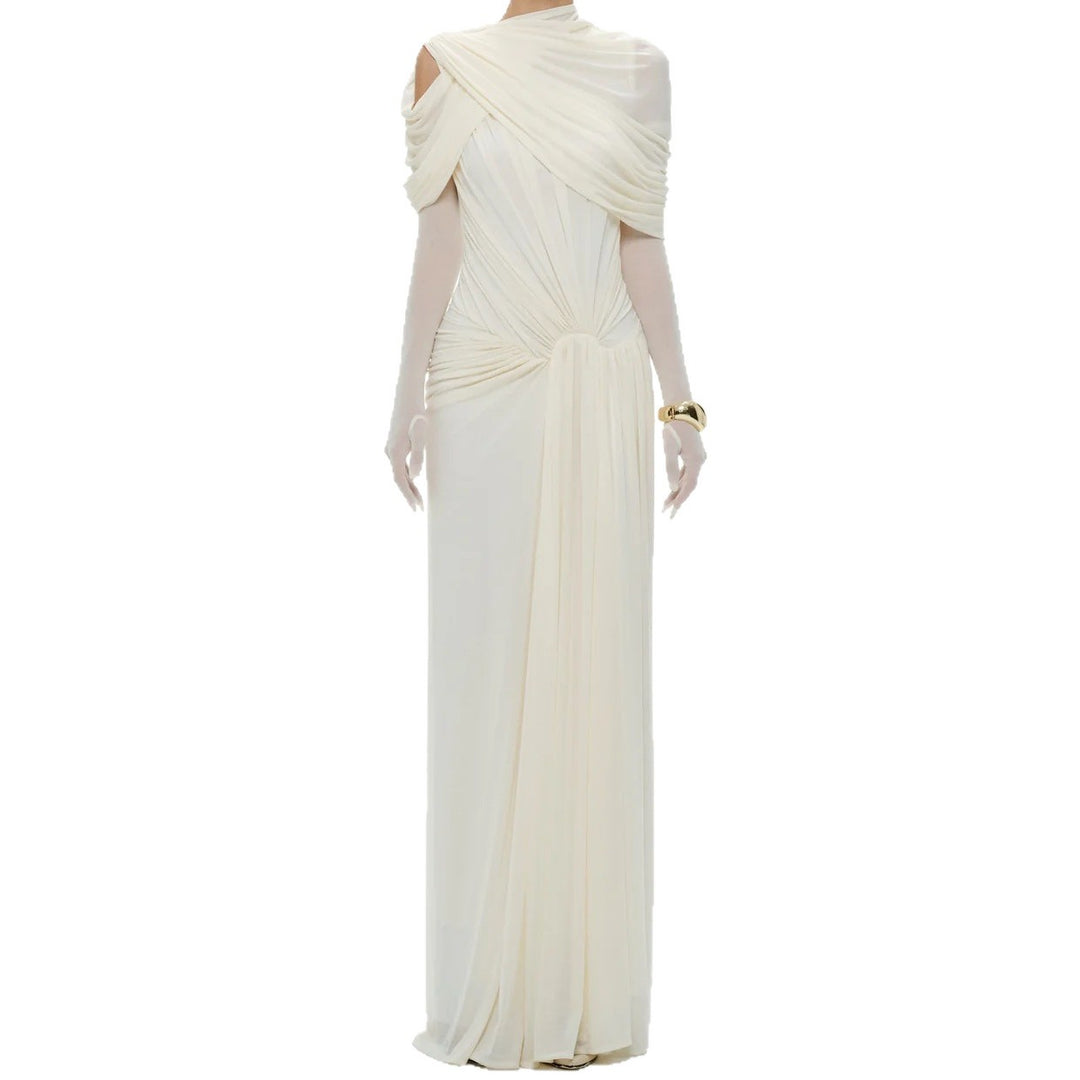 Damen elegantes Maxikleid mit innovativen Drapierungsdetails und asymmetrischem Oberteil Echo Archiv