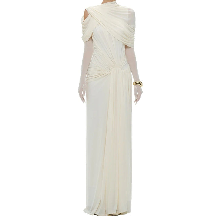 Damen elegantes Maxikleid mit innovativen Drapierungsdetails und asymmetrischem Oberteil Echo Archiv